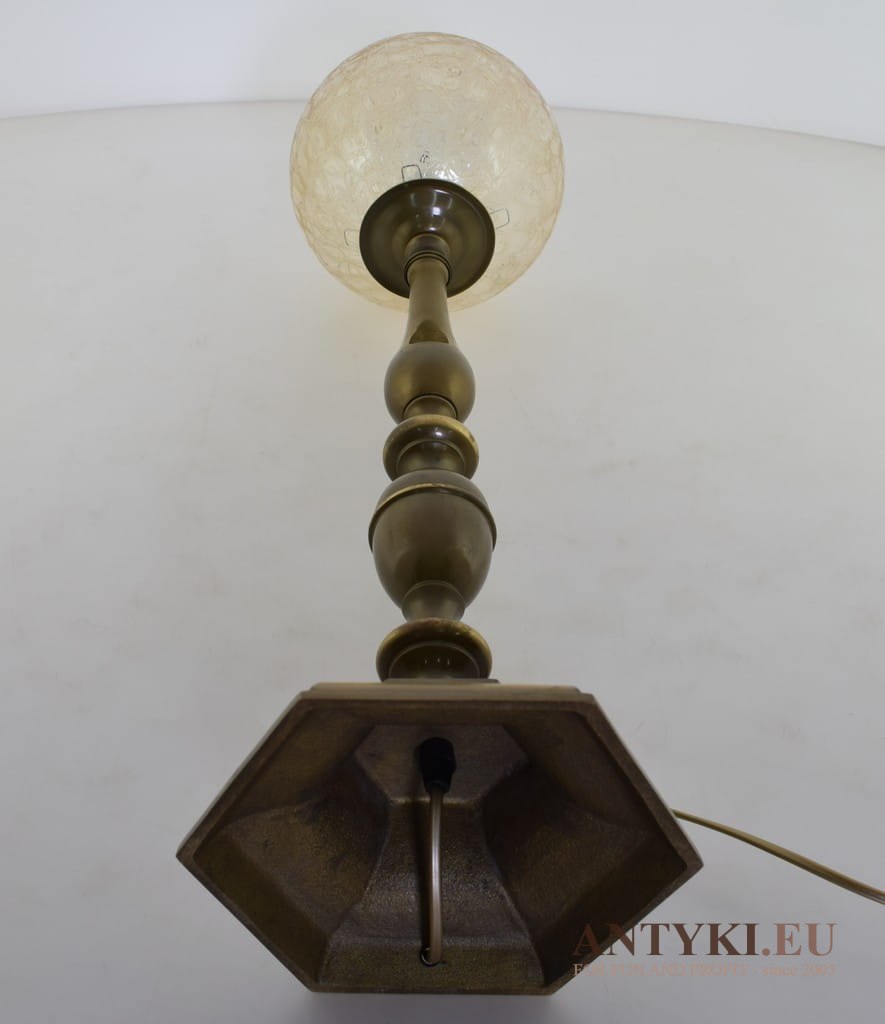 XL! DUŻA mosiężna lampa z kloszem na stolik. Lampy retro vintage do zamku, pałacu.