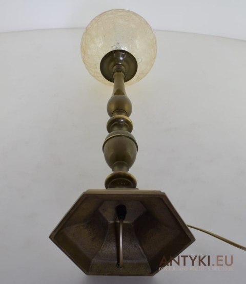 XL! DUŻA mosiężna lampa z kloszem na stolik. Lampy retro vintage do zamku, pałacu.