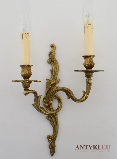 Mosiężny kinkiet barokowy, rokokowy. Lampy pałacowe.
