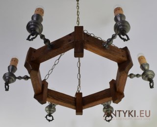 XL! DUŻY rustykalny żyrandol nad stół. Unikatowe lampy retro vintage.