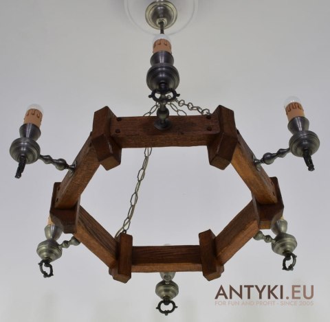 XL! DUŻY rustykalny żyrandol nad stół. Unikatowe lampy retro vintage.