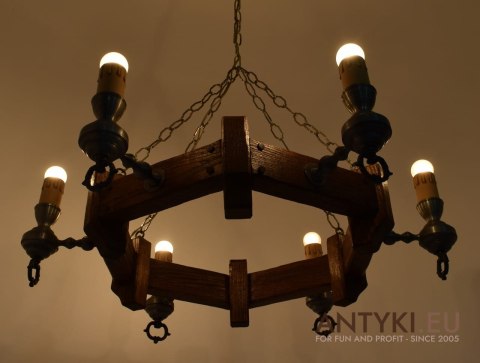 XL! DUŻY rustykalny żyrandol nad stół. Unikatowe lampy retro vintage.