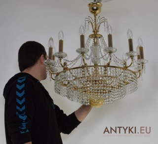 Retro żyrandol kryształowy do salonu. Chandelier na 13 żarówek.