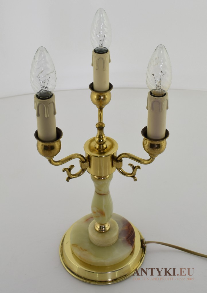 Starodawna lampa stołowa z onyksu i mosiądzu. Lampy retro.
