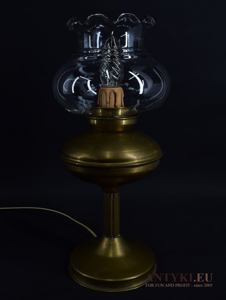 Zabytkowa lampa stołowa mosiężna. Lampy retro vintage.