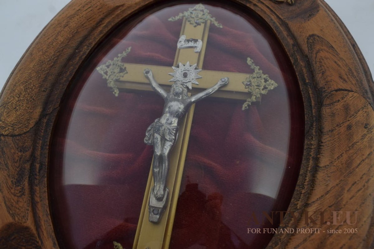 Zabytkowy obraz z Jezusem Chrystusem pod owalnym szkłem. Antyk.