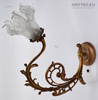 XXL! DUŻY! Antyczny kinkiet ludwikowski mosiężny z kloszem