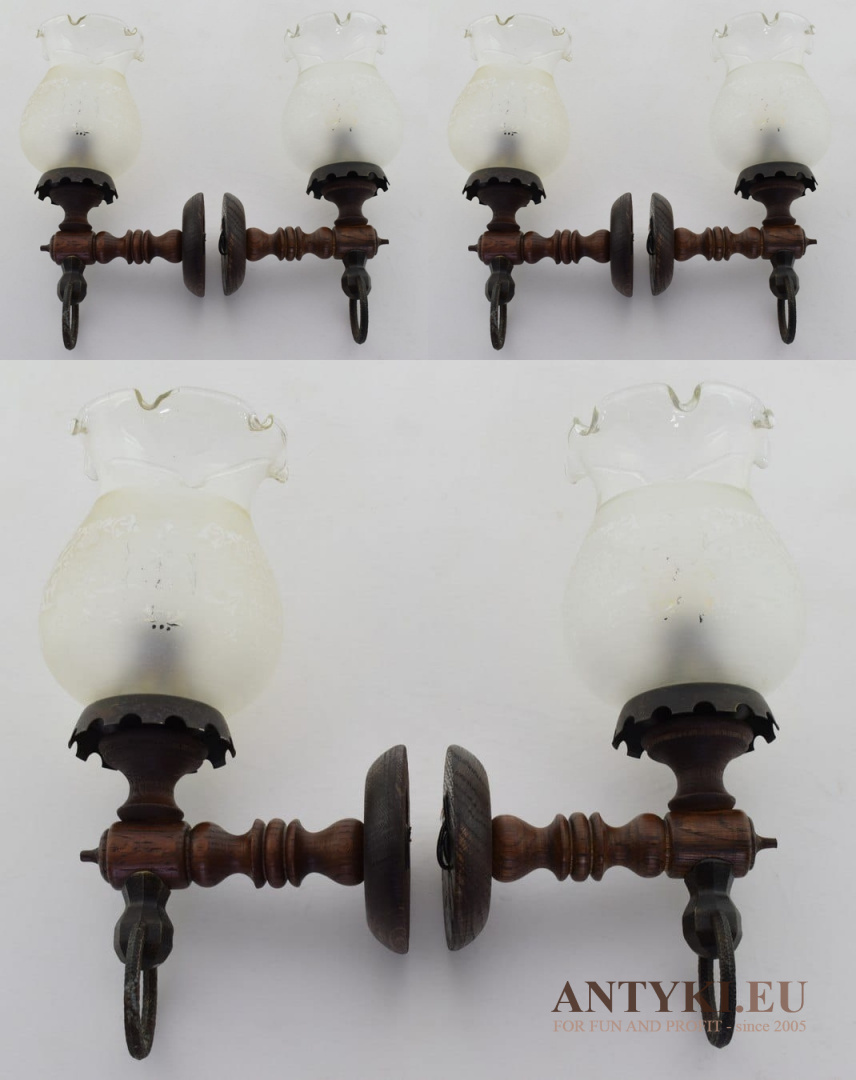 Eklektyczne kinkiety, unikatowe lampy na ściane z kloszami.