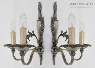 Zjawiskowe kinkiety barokowe w starym srebrze – retro / vintage z Austrii, połowa XX wieku