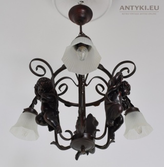 Retro żyrandol z cherubinami / aniołkami – Austria lata 60.–70. – vintage z masywnymi figuralnymi aniołkami