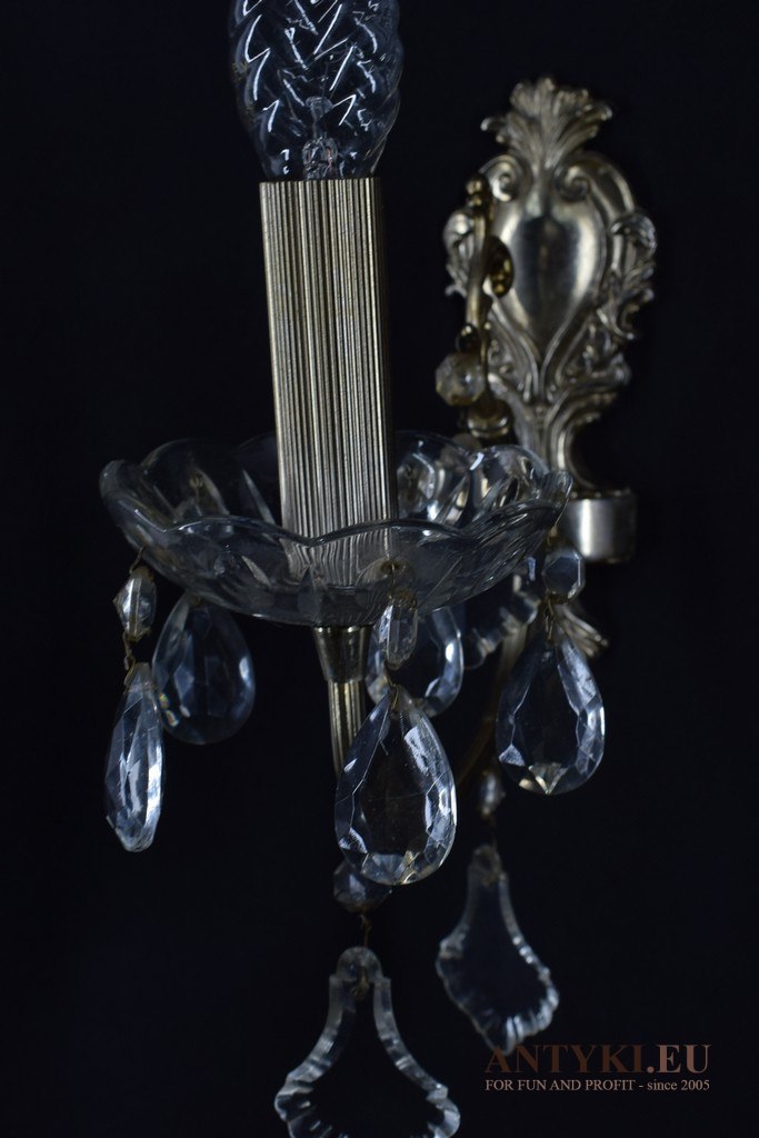srebrne kinkiety kryształowe barokowe
