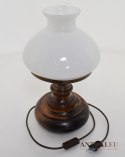 stara drewniana lampa stołowa z kloszem