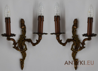 2 antyczne kinkiety barokowe z brązu. Lampy rokoko barok.