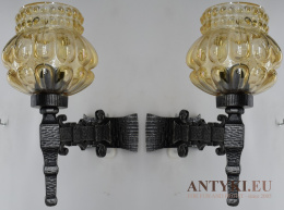 2 rasowe metalowe kinkiety rustykalne z kloszami. Cottage core lampy.