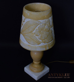 Alabastrowa lampa stołowa antyczna. Vintage lampy z alabastru.