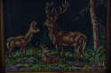 Stara rama, obraz myśliwski z jeleniem i sarną z połowy ubiegłego wieku. Drewniana rama.