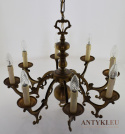 Antyczny mosiężny żyrandol gotycki z Francji. Lampy zabytkowe.