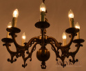 Antyczny mosiężny żyrandol gotycki z Francji. Lampy zabytkowe.