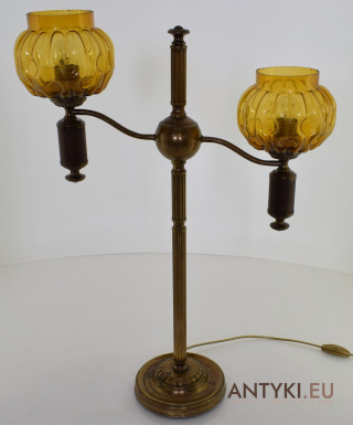XL! DUŻA antyczna mosiężna lampa na stolik do pałacu, zamku.