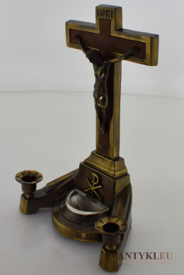 Aspersorium - antyczny świecznik z krzyżem i naczynkiem do wody święconej