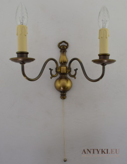 Dwuramienny klasyczny kinkiet mosiężny vintage - retro. Lampy antyki.