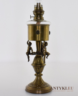 Antyczna, barokowa lampa naftowa PLANK z 1900 roku. Muzealne oświetlenie.