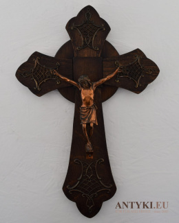 XL! DUŻY Antyczny drewniany krzyż z Jezusem Chrystusem.