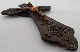 XL! DUŻY Antyczny drewniany krzyż z Jezusem Chrystusem.