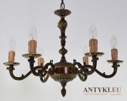 Efektowny żyrandol zabytkowy do dworku chandelier złoto brązowy antyk