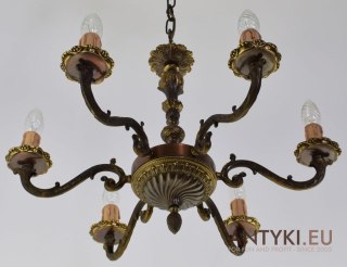 Efektowny żyrandol zabytkowy do dworku chandelier złoto brązowy antyk