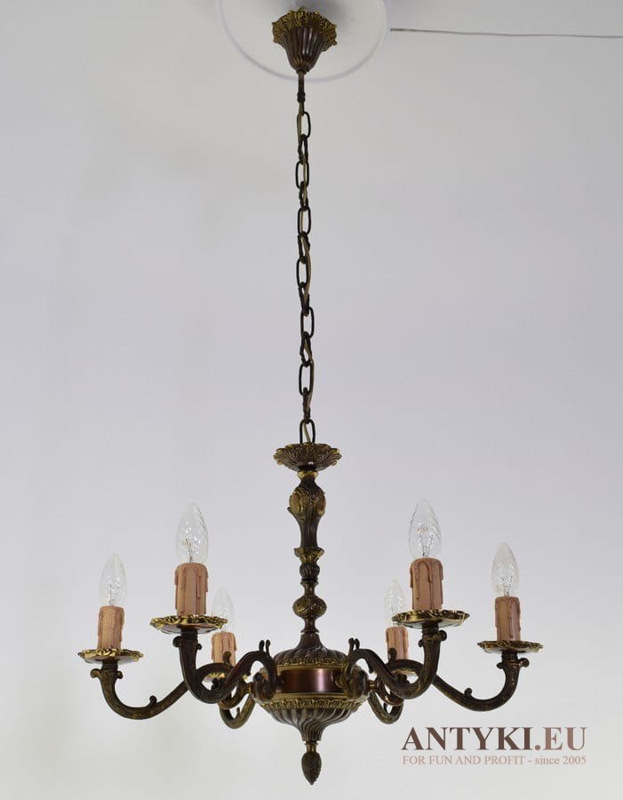 Efektowny żyrandol zabytkowy do dworku chandelier złoto brązowy antyk