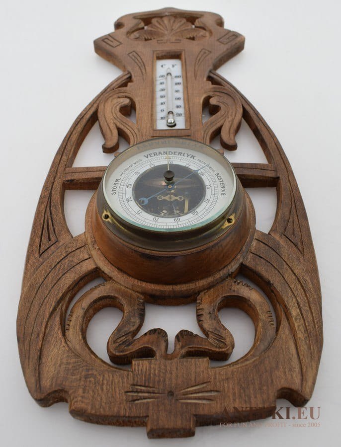 Eklektyczna stacja pogody termometr barometr z lat 1900 antyk dworski
