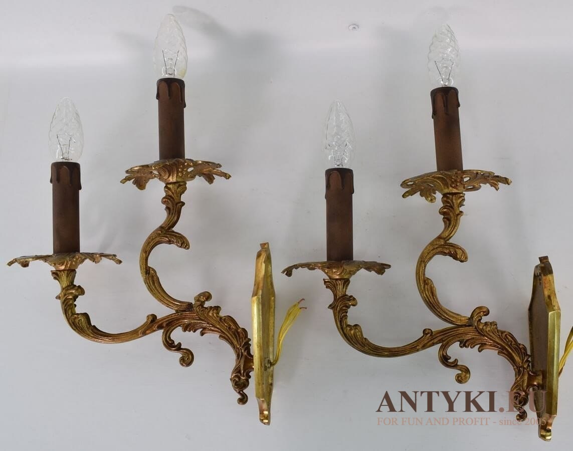 Francuskie kinkiety Ludwik XV antyki pałacowe lampy salonowe.