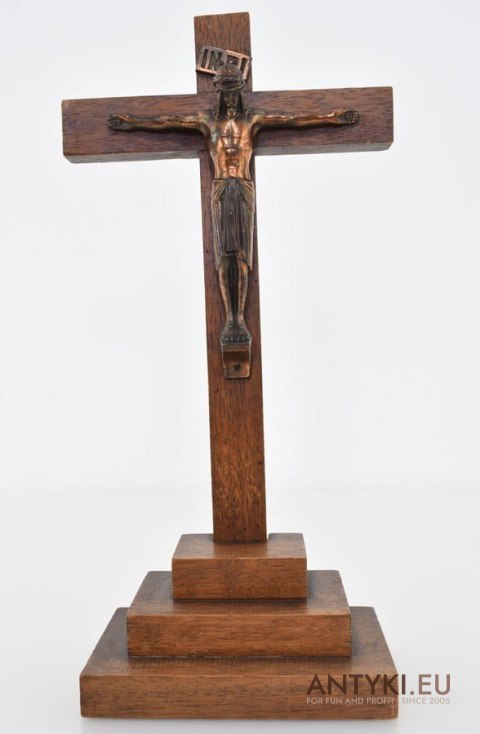 INRI Krzyż łaciński z Jezusem Chrystusem zabytkowy krucyfiks antyczny art deco