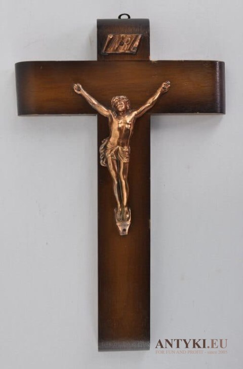 Inri-Iesus Nazarenus Rex Iudaeorum. Krzyż łaciński z Jezusem Chrystusem. Anyk.