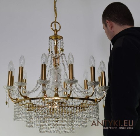 Retro żyrandol kryształowy do salonu. Chandelier na 12 żarówek