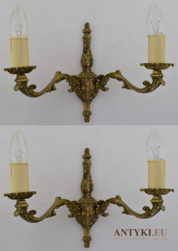 2 masywne mosiężne kinkiety w barokowym stylu - lampy antyczne