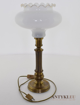 XL! Wysoka stołowa lampa mosiężne z kloszem. Oświetlenie retro.