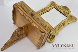 Złota secesyjna konsola z lustrem z połowy XX wieku - antyczne meble