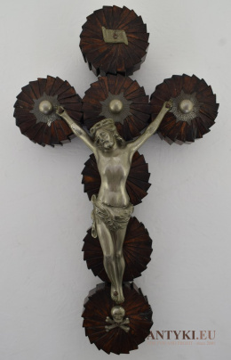 Antyk - oryginalny krzyż Grunderzeit z Jezusem Chrystusem INRI