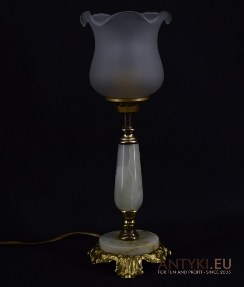 Para starych lamp z onyksu na stolik - oświetlenie vintage retro