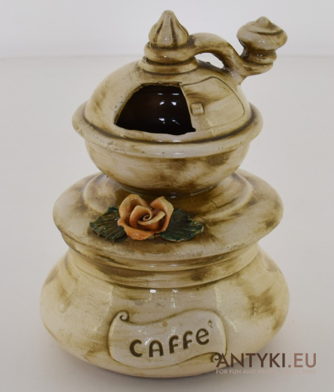 CAFFE cottage core - ozdobny ceramiczny młynek, pojemnik na kawę.