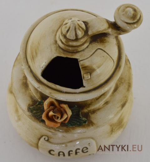 CAFFE cottage core - ozdobny ceramiczny młynek, pojemnik na kawę.