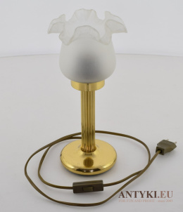 Elegancka Lampa Stołowa w Stylu Vintage z Mosiężną Nogą i Florystycznym Kloszem