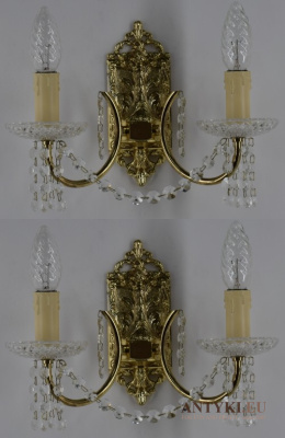 Eleganckie Mosiężne Kinkiety z Kryształowymi Zawieszkami - Vintage Lampy