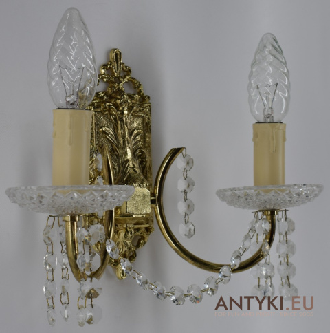 Eleganckie Mosiężne Kinkiety z Kryształowymi Zawieszkami - Vintage Lampy