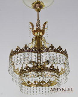 Majestatyczny Mosiężny Żyrandol z Połowy XX Wieku z Kryształami Swarovski