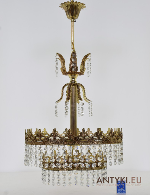 Majestatyczny Mosiężny Żyrandol z Połowy XX Wieku z Kryształami Swarovski