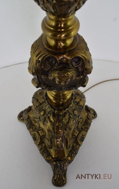Antyczna Mosiężna Lampa Podłogowa w Stylu Barokowym/Rokokowym