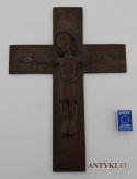 XL! DUŻY! Niemiecki Krzyż z Jezusem Chrystusem z Brązu Sygnowany Buderus
